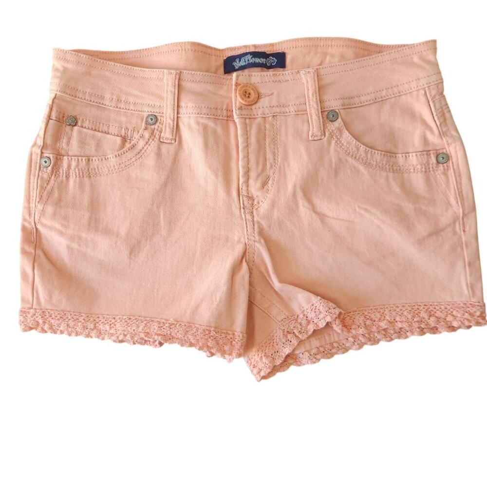 Wallflower Short Shorts Lace Hem Pink Stretch‎ Denim Women's Size 3 EUC